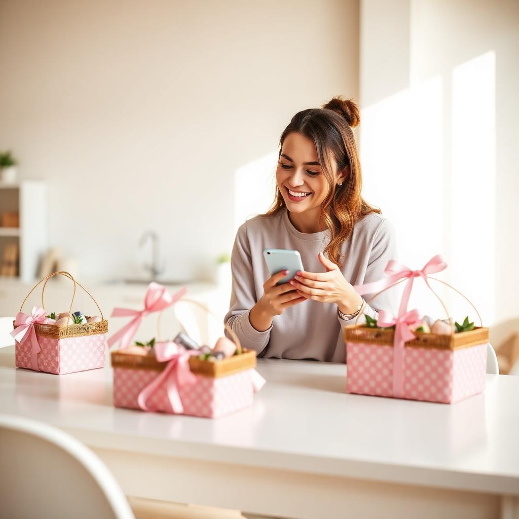 Empreendedora organizando cestas personalizadas